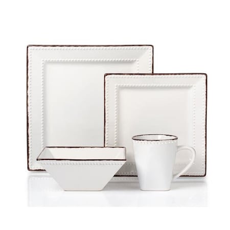 Lorenzo Import Lorenzo Import LH500 16 Piece Square Beaded Stoneware Dinnerware Set; White LH500